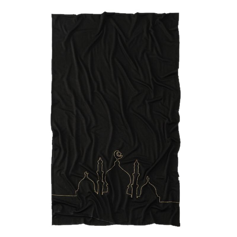 

Elegant Long Shawl with Unique Church Design High Precise Digital Print Mercerized Cotton Shoulder Wrap for Women чорний