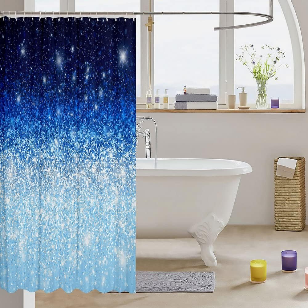 Starry Sky Blue Gradient Shower Curtain Cosmic Space Design Night Sky Pattern Bath Decor Waterproof Fabric Home Accessories