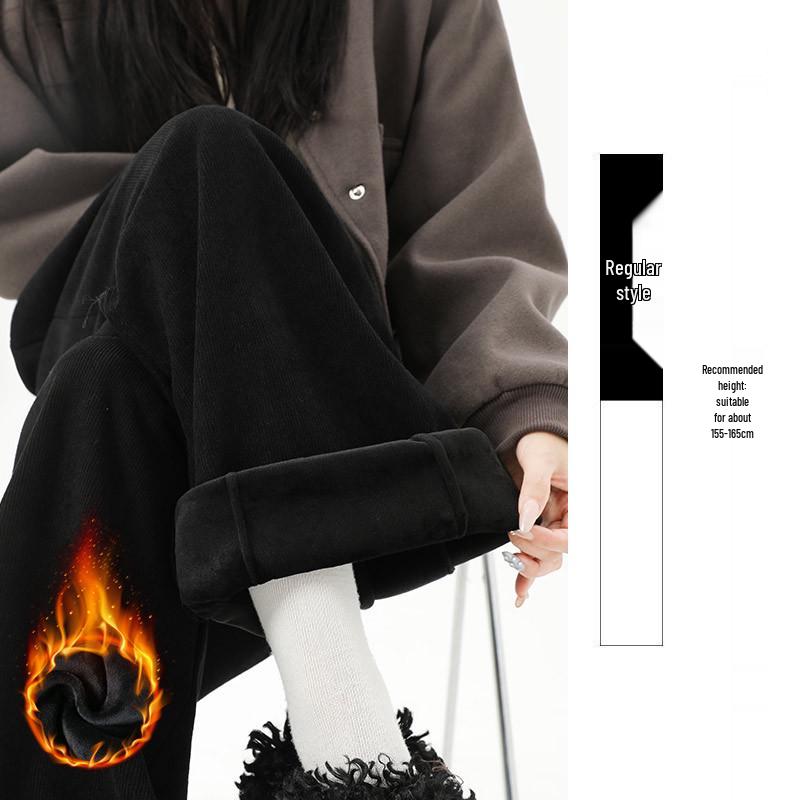 2025 Autumn/Winter European Cotton Velvet Wide-Leg High-Waist Drape Pants for Women