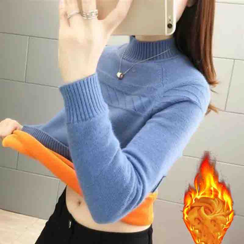 Half Turtleneck Sweater Women Padded Pullover Short Loose Knit Sweater Autumn and Winter Bottoming Shirt