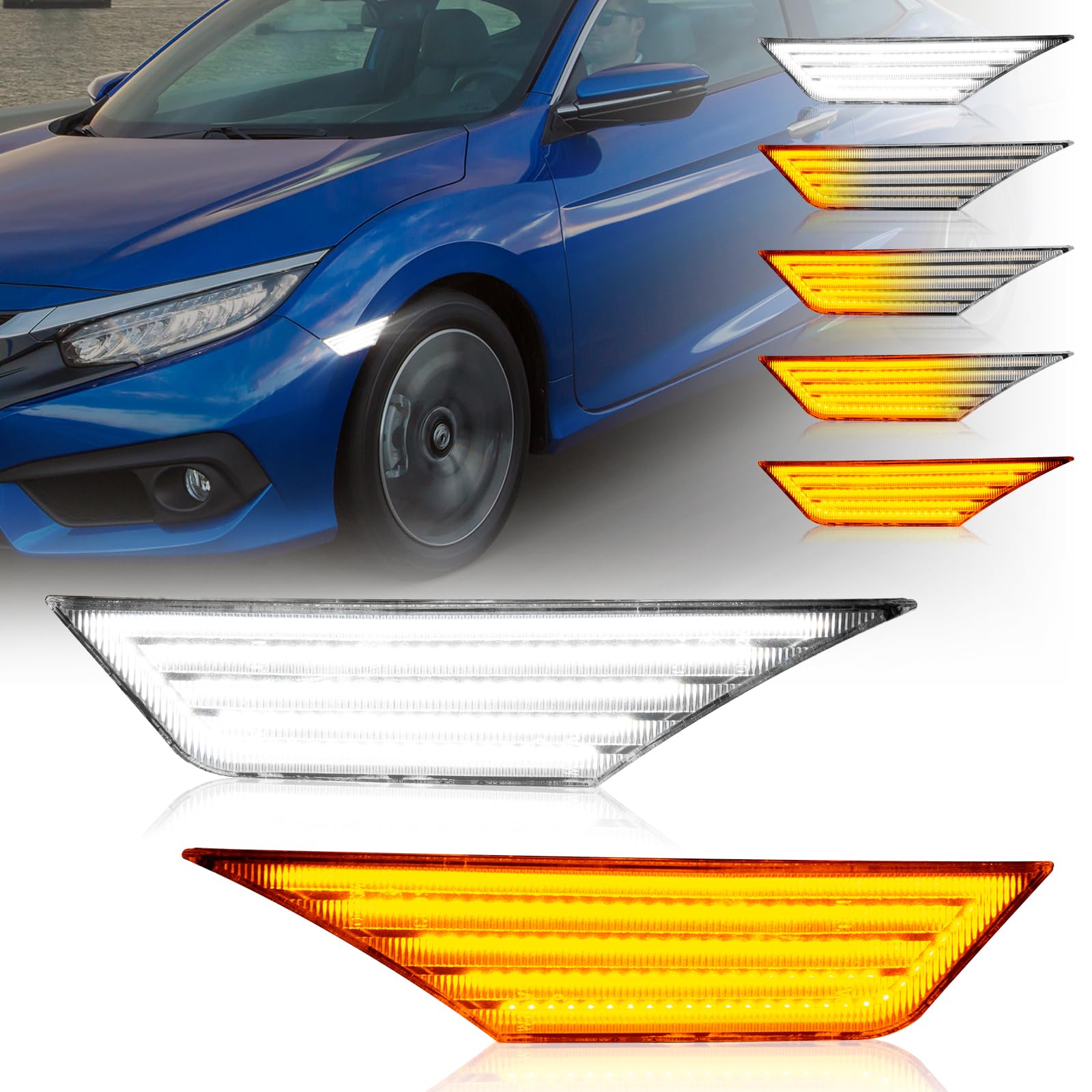 

Светодиодный боковой габаритный фонарь POPMOTORZ для Honda Civic Series Купе Седан Type R Хэтчбек Sport Touring Si Переднее крыло Бампер Указатели поворота Динамические светодиодные указатели поворота