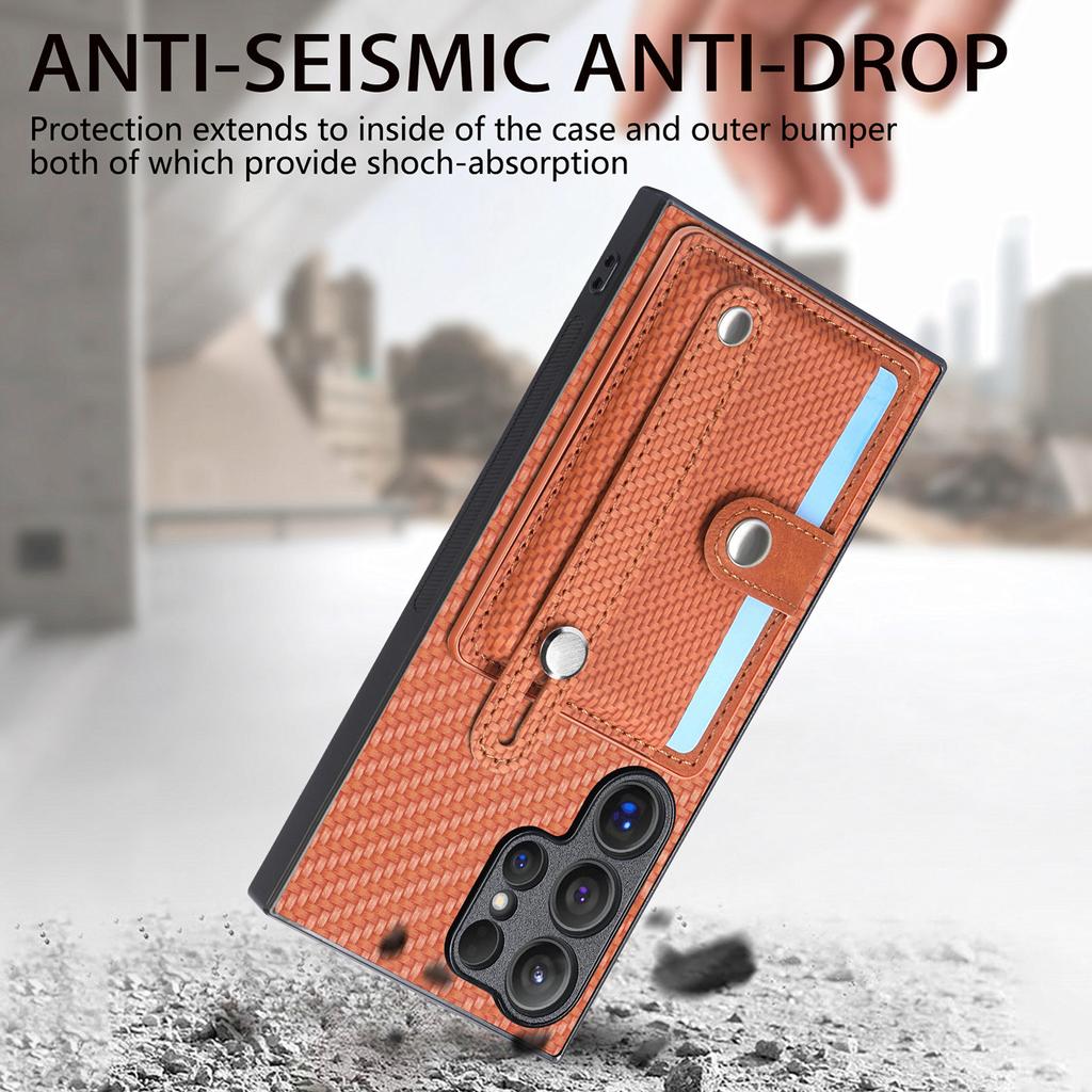 Do Samsung Galaxy S25 Ultra Etui z włókna węglowego Tekstura Skórzana Tylna Obudowa Telefonu z Uchwytem na Karty