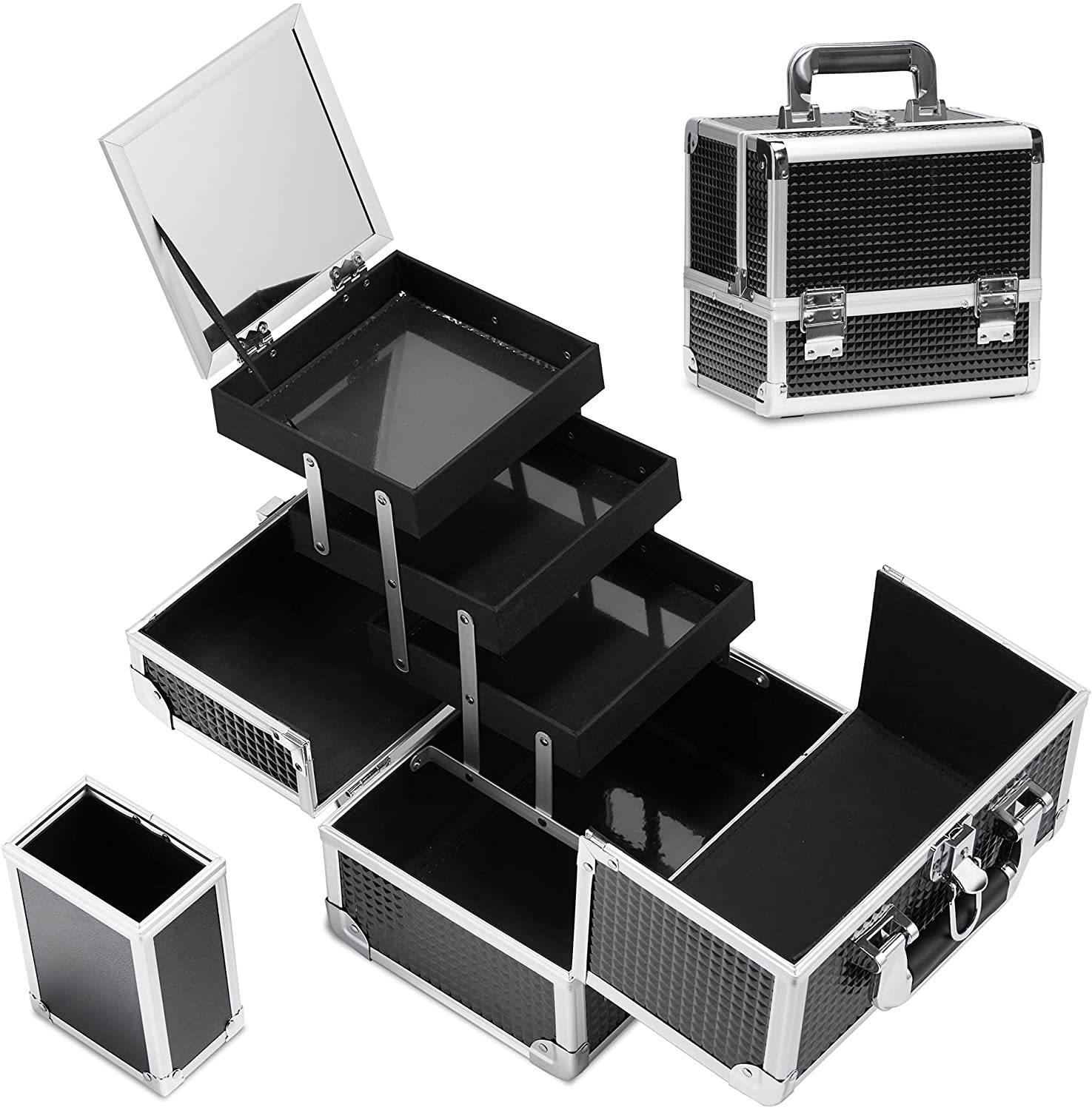 Трехслойный портативный ящик для хранения косметических и маникюрных инструментов с зеркалом