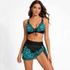 Womens Three Piece Bikini Set Ruched Gathered Swimwear Sexy 3 Piece Swimsuit with Cover Up Beach Vacation Bathing Suit