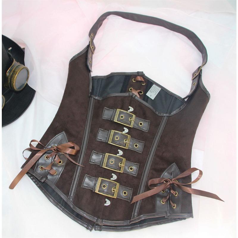 Dámský Rock Steampunk Korzet z Umělé Kůže Stahovák Pasu Šála Set