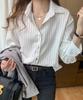 Pangenee Beautiful Striped Blouse with Office Top for and Fall 3/4 Sleeves, Soft, Slimming, Elegant, Women, Spring, Summer, (Size L, White)