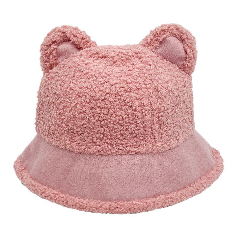 

Зимняя шапка-панама с ушками медведя, ветрозащитная, теплая, плюшевая, для улицы, подарок розовый