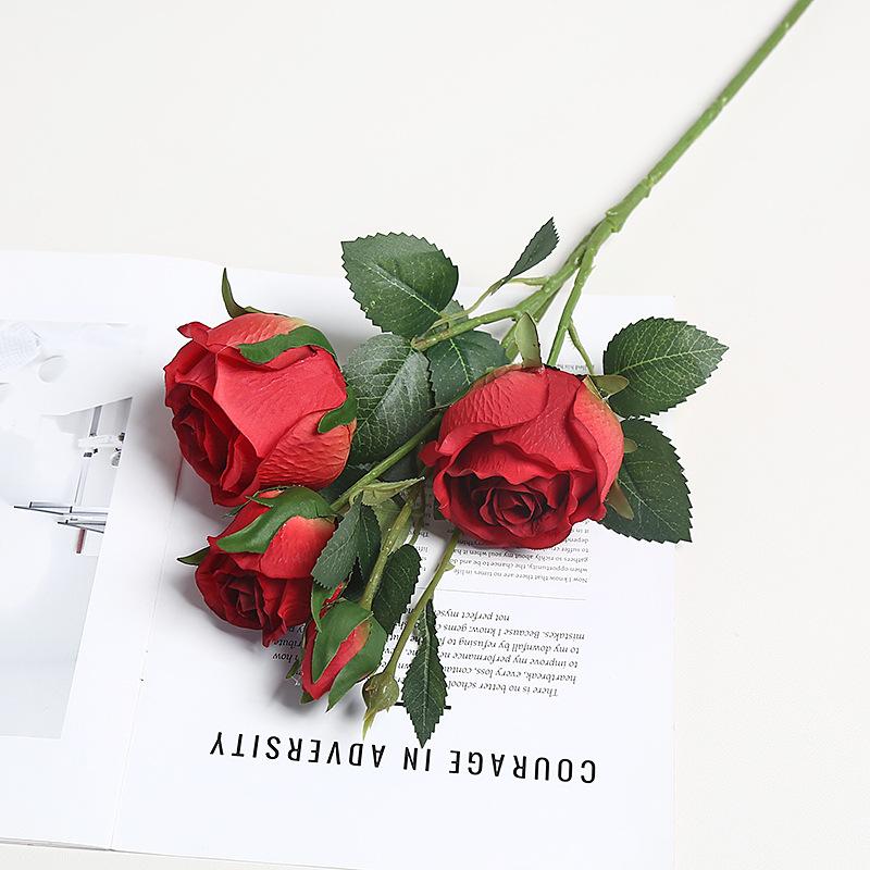 4 Head Simulated Roses Birthday Valentine's Day Wedding Home Fake Bouquet Silk Flower Decoration Floral Arrangement Flower Wall