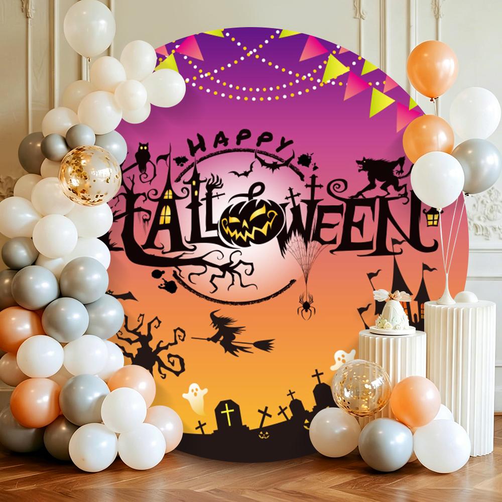 Halloween Party Round Backdrop Cover Pumpkin Witch Full Moon Night Castle Baby Shower Birthday Circle Photo Background Props