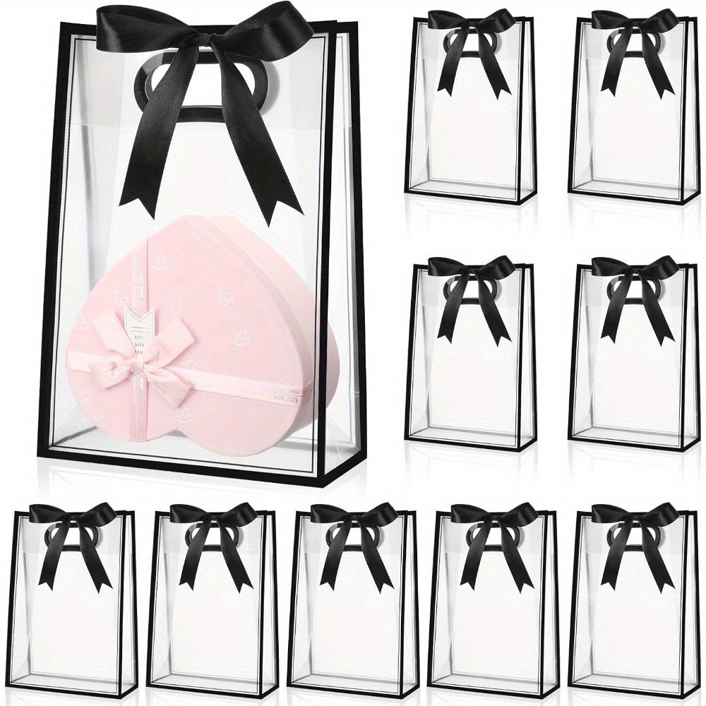 

10Pcs Clear Plastic Gift Bag with Die Cut Handles Reusable PP Favor Bag with Ribbon for Wedding Bridal Birthday Party Goodies 26x18x8cm