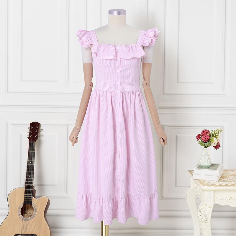 

ZANZEA Жіноча літня повсякденна довга сукня в смужку з квадратним вирізом і пухими рукавами в богемному стилі S рожевий