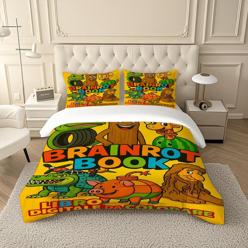 3pcs Brainrot Book Duvet Cover Set - Bedding Set, Suitable for Easter, Valentine'S Day, Ramadan, Christmas, Graduation Season