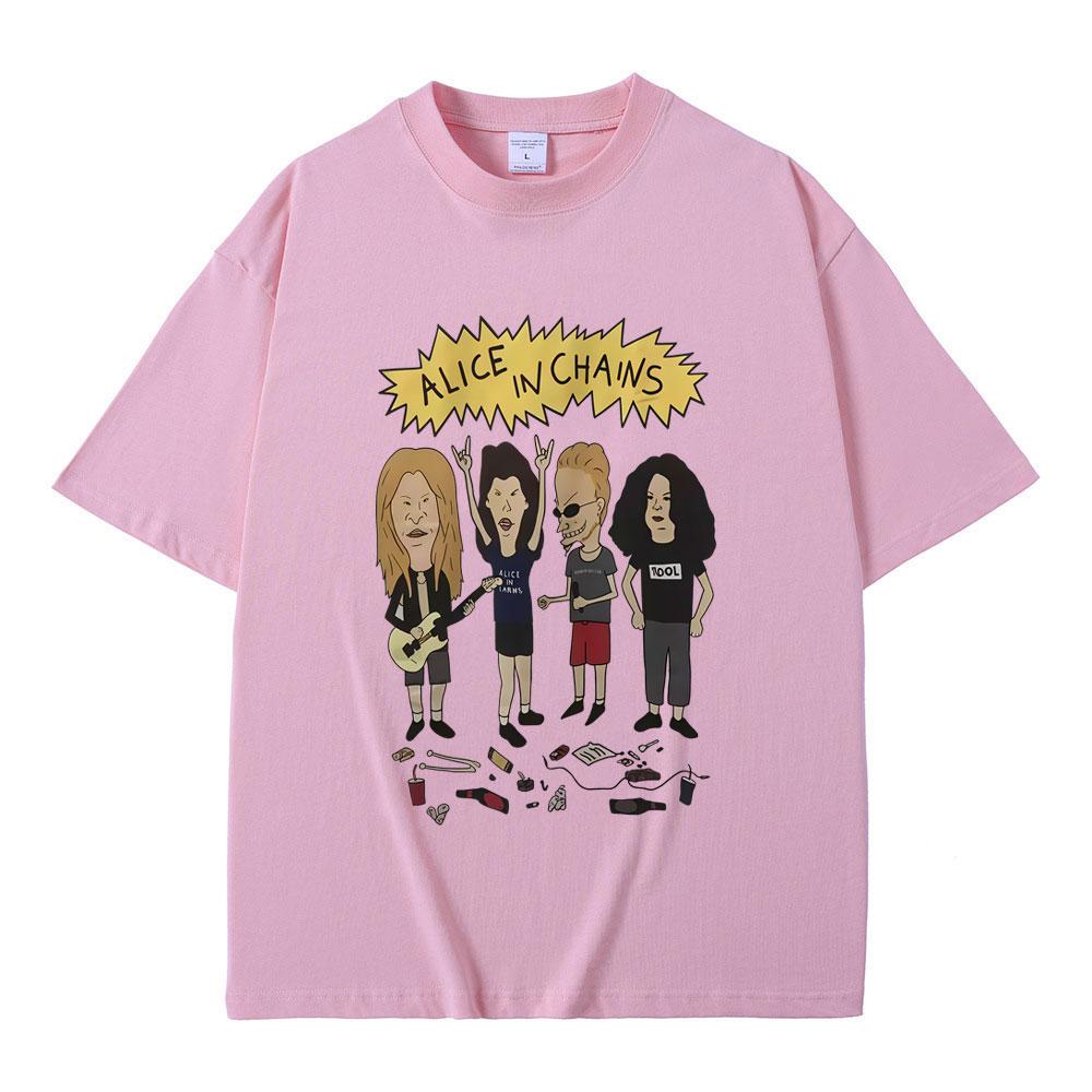 Rock Band Alice in Chains Cartoon Style T Shirts Men Women Oversized Gothic Streetwear Male Vintage Casual Short Sleeve Tshirt