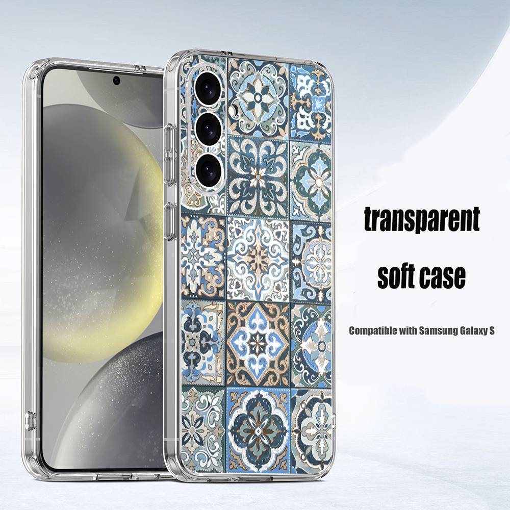 M-Moroccan Tile Phone Case For Samsung S24,30,21,22,23,20 FE,lite,PIus,Ultra,5G,Note,9,10 Transparent Cover
