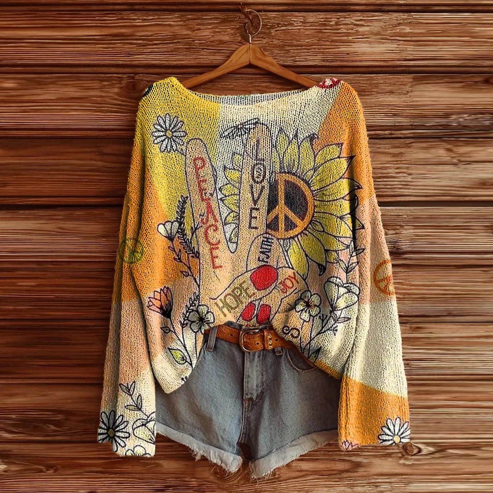 

Женский винтажный этнический свитер с цветочным принтом, повседневный пуловер L