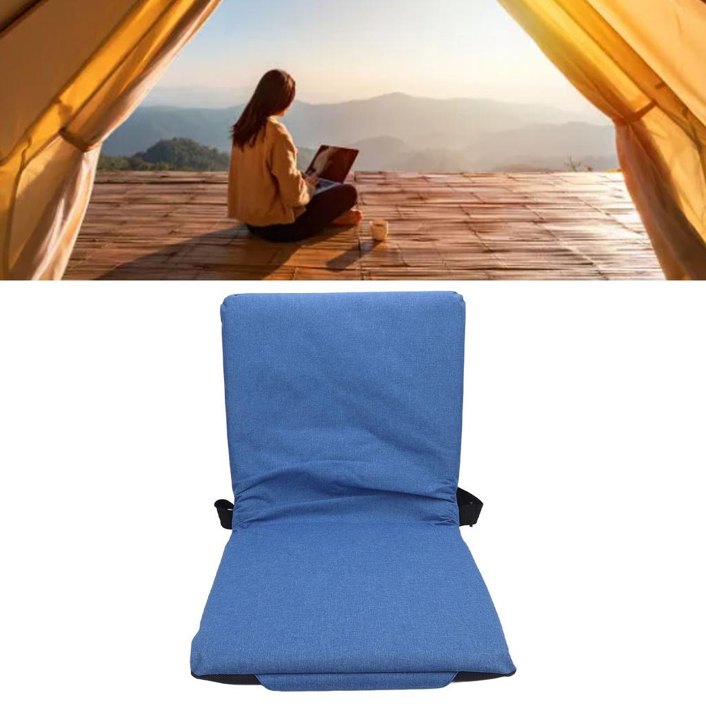Foldable Stadium Chair Cushion with Metal Frame, 4cm Thick Bottom, Shoulder Strap, Portable for Camping, Picnic, Blue