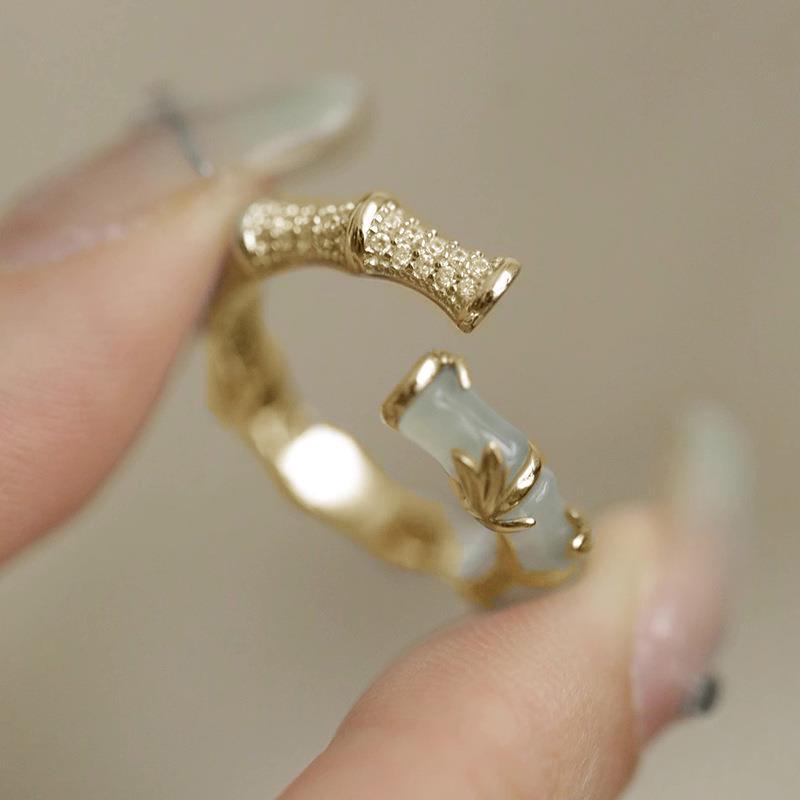 Retro Bamboo Joint Open Ring - Women's Unique Chinese Style Fashion