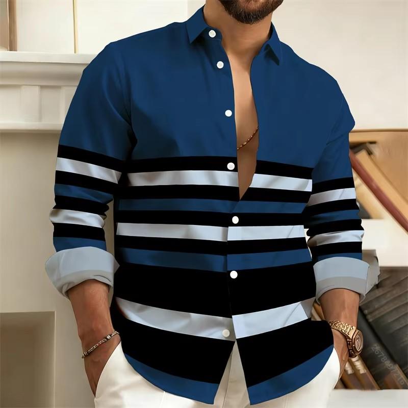 Autumn Winter Men Long Sleeve Stripe Long Sleeve Shirt Tops