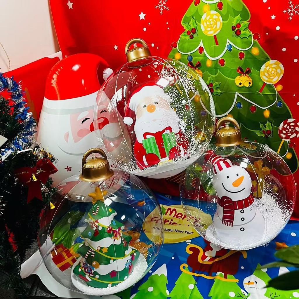 Aufblasbarer Weihnachtsball & Weihnachtsmann Schneemann Ornament für Außenrasen Dekoration