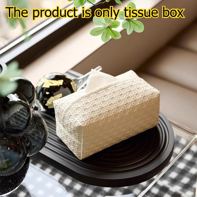 1pcs Rattan Weave Texture Leather Tissue Box Waterproof Tissue Storage Box for Living Room Bedroom & Car