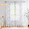 Elegant Grey Leaf Printed Curtains Suitable Living Room Daily Use Fresh Pole Type Translucent Gauze Set Of 2 Made Polyester Area Decor