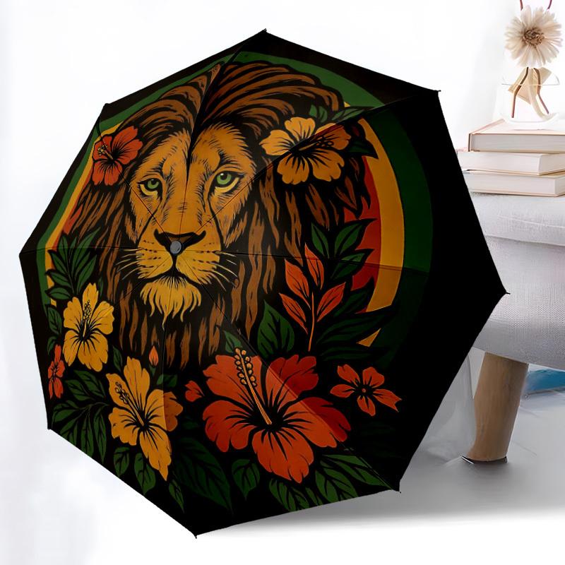 1PC Lion Flowers Automatic Folding Umbrella, Portable & Foldable Design with 8 Ribs, 08