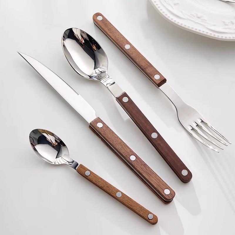 Retro Teakwood & Black Walnut Stainless Steel Dinner Fork