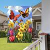 1pc Spring & Summer Floral Garden Flag Double-Sided Polyester Welcome Butterfly & Tulip Yard Decor, Outdoor Lawn Decoration, No Electricity Needed