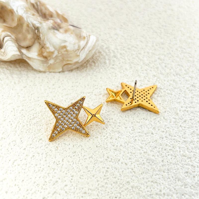 Dongdaemun Simple Full Diamond Zircon Star Stud Earrings High-End Light Luxury Earrings