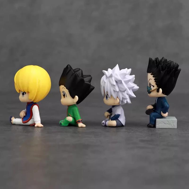 4pcs/Set Anime Figure Q Version Sitting Figures Gon Killua Kurapika Leorio Chibi Doll GK Model Ornament Toy Gift