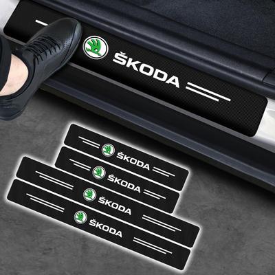 4 stuks Auto Deurplaat Koolstofvezel Drempelbeschermer Sticker voor Superb Octavia Kodiaq Yeti Rapid Karoq Fabia Kamiq Enyaq Vis
