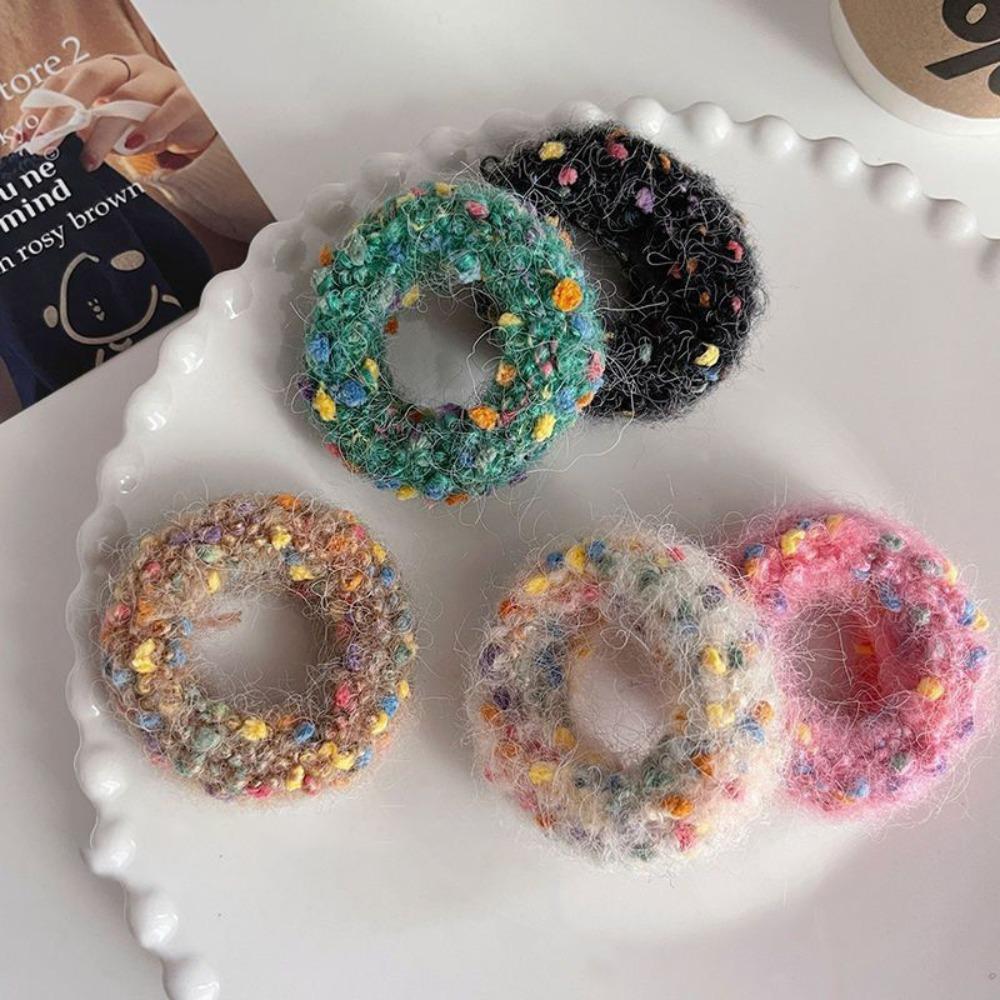 Colored Dot Soft Velvet Headband Thick Ponytail Holder Plush Hair Loop  Women Girl Hair Accessory