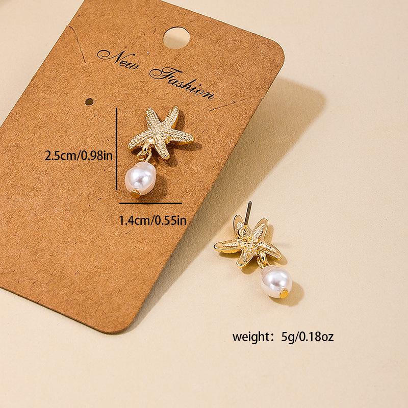 A Pair Summer Day Beach Vacation Style Starfish Pearl Tassel Earrings for Women Geometry Fashion Party Jewelry Gifts Daily Wear