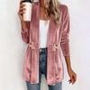 New autumn and winter women's golden velvet versatile cardigan solid color loose double-breasted medium and long coat