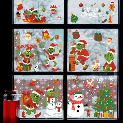 Christmas Decoration Snowman Grinch Static Stickers Christmas Supplies Snowflake Stickers