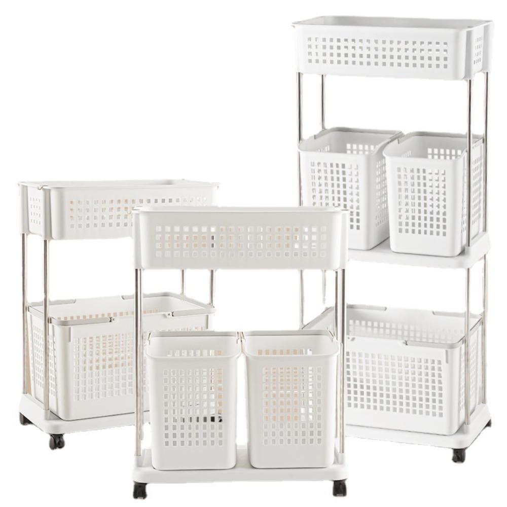 Laundry Basket Trolley Plastic Clothes Basket Widening Raising Multi-layer Layered Design Large Capacity Dirty Clothes Basket