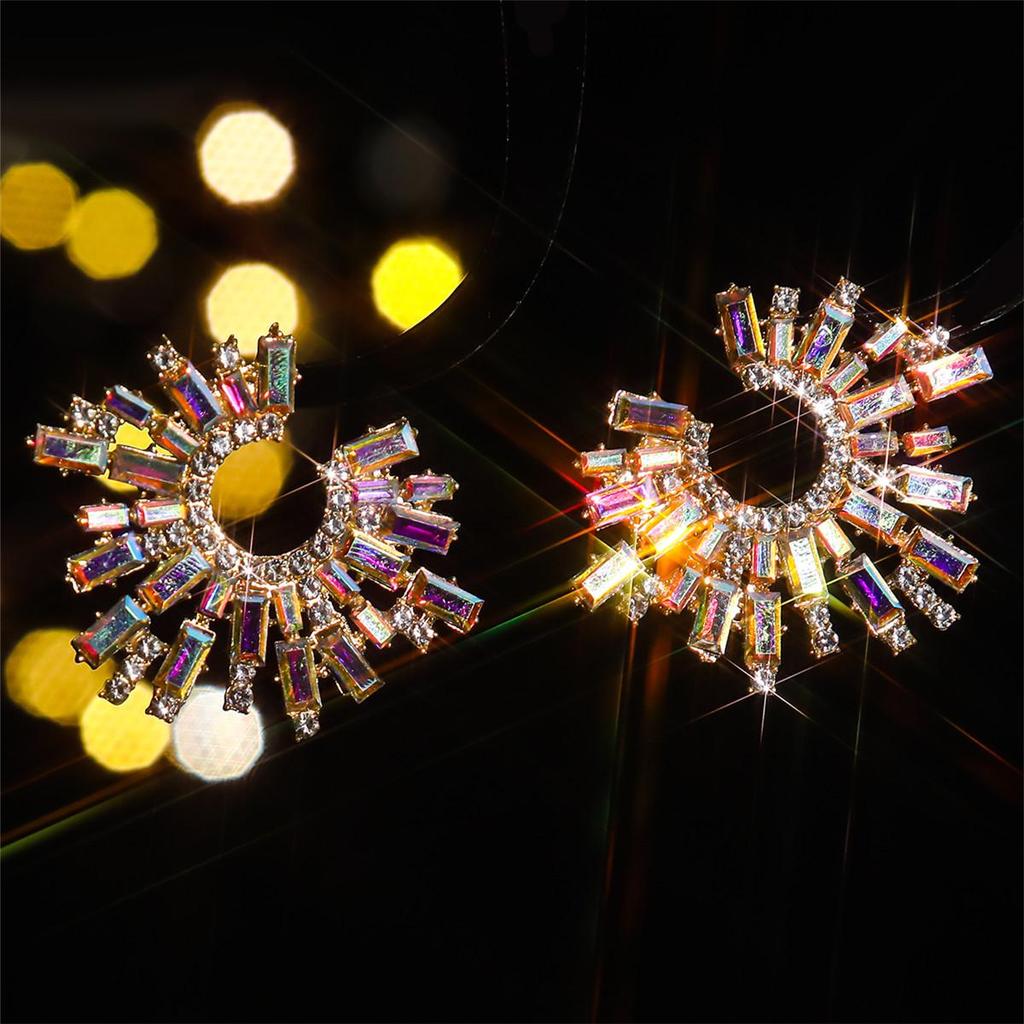 European and American Luxury Colorful Rhinestone Flower Stud Earrings for Women