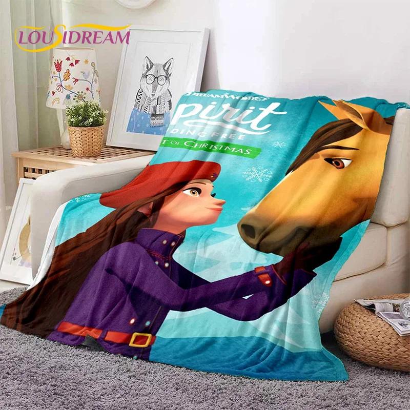 Spirit Riding Free Cartoon Horses Soft Blankets Cozy Throw for Picnics Bed Sofa Home Bedroom Perfect Gift for Girls