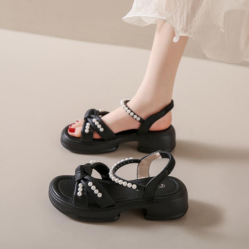 

Women s summer new versatile platform women s shoes with skirts and sandals, soft sole elastic band fashion sandals 35 чёрный