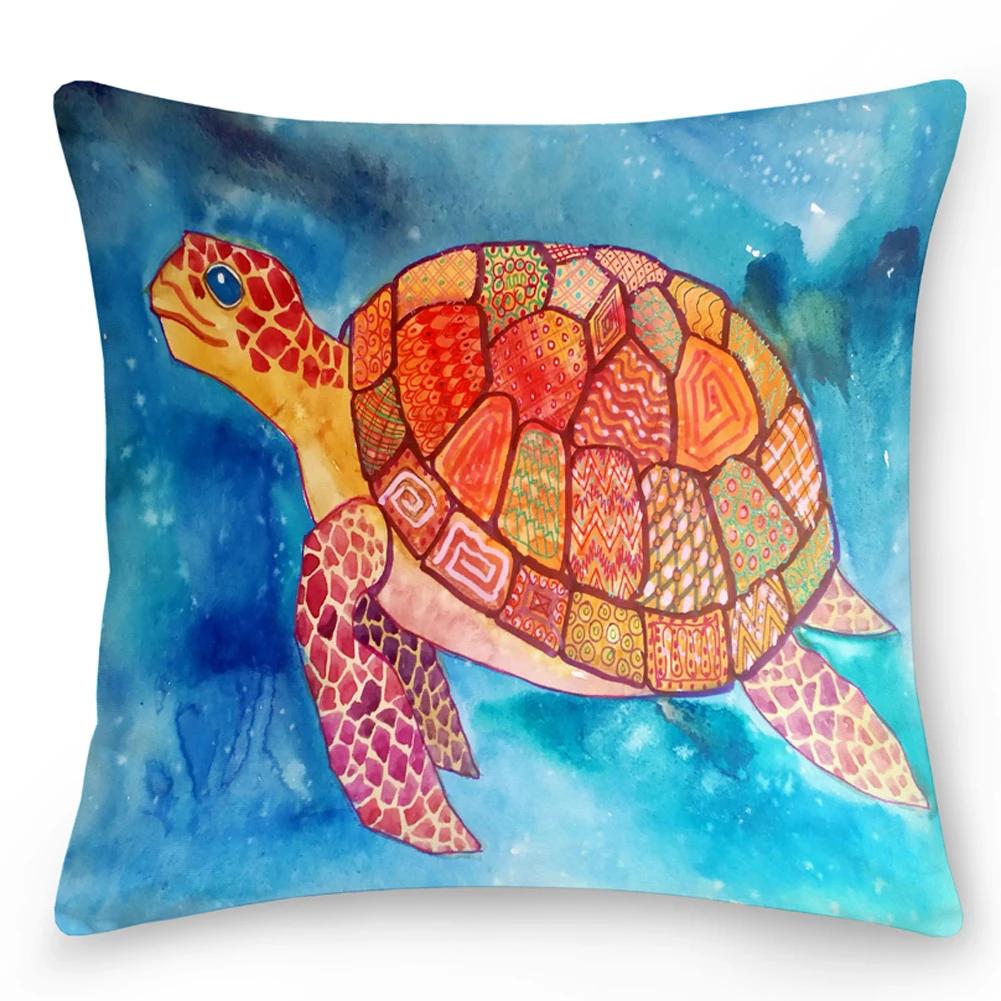 Square Cushion Cover Pillow Office Sofa Turtle Coral Shell Double-sided Animal Ocean World