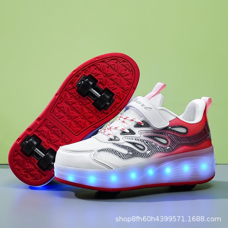 Less Skateboard Shoes Four Student Edition Wheel with Light Charging Runaway Shoes Children's Skates Velcro Wheels Shoes