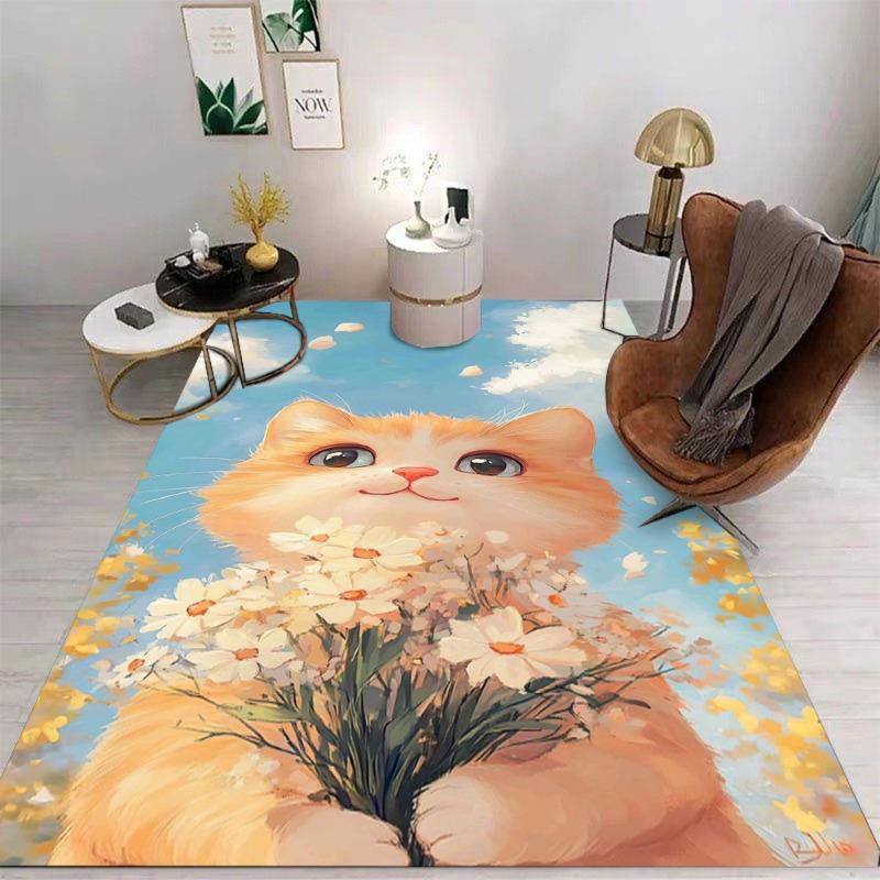 Cute Cartoon Cat Floor Mat Bathroom Mat Kids Room Bedroom Decoration Balcony Anti-Slip Doormat Living Room Decor Creative Rug