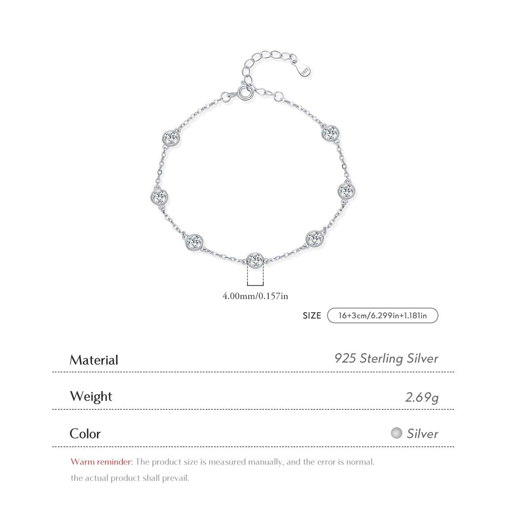 925 Sterling Silver Trendy Sparkling Round Clear CZ Charm Bracelet for Women Daily Wear Fine Jewelry Accessories