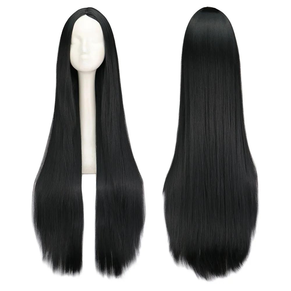 Black Wig 100CM/40 Inches Long Synthetic Wigs Heat Resistant Halloween Carnival Costume Cosplay Straight Hair