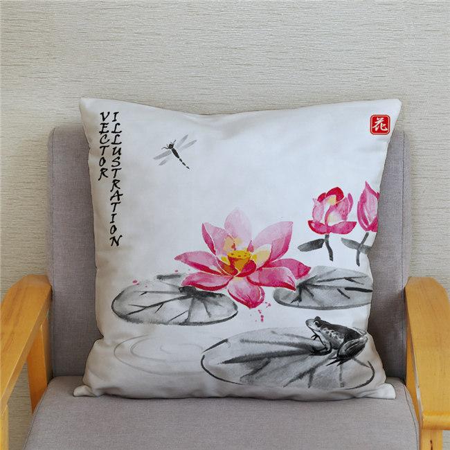 45*45 Classical Ink Landscape Printing Pattern Cushion Cover Home Living Room Sofa Decoration Square Pillow Case
