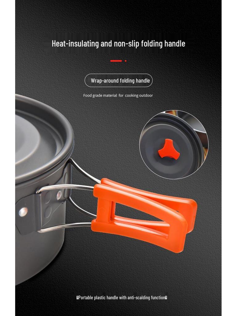Portable Outdoor Camping Cookware Set: Folding Aluminum Alloy Pots & Kettle