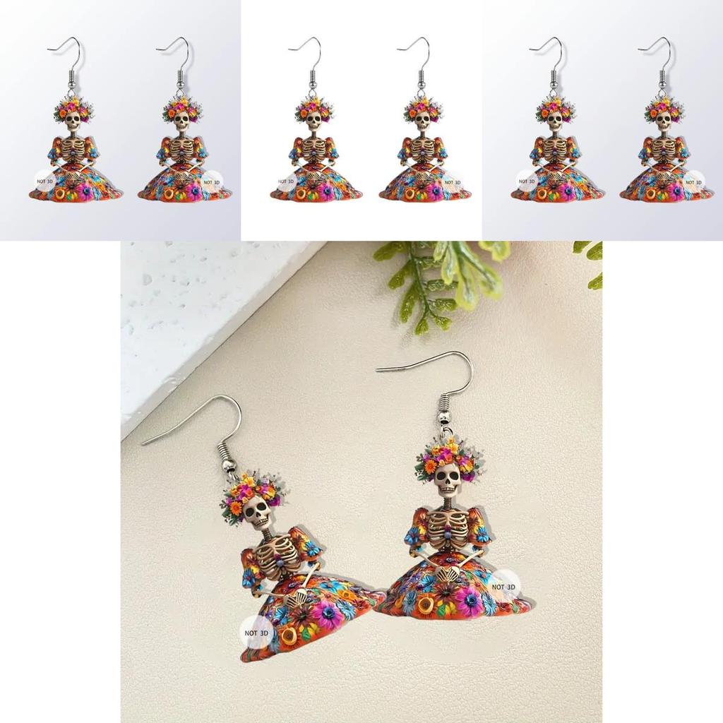 Halloween Flower And Skull Pattern Women Earrings For Womens Casual Party Jewelry