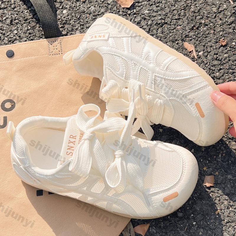 Fashion Women's White Casual Shoes 2025 New Breathable Mesh Fashion Cross Tied Flats Lightweight Comfortable Soft Sole Vulcanized Shoes