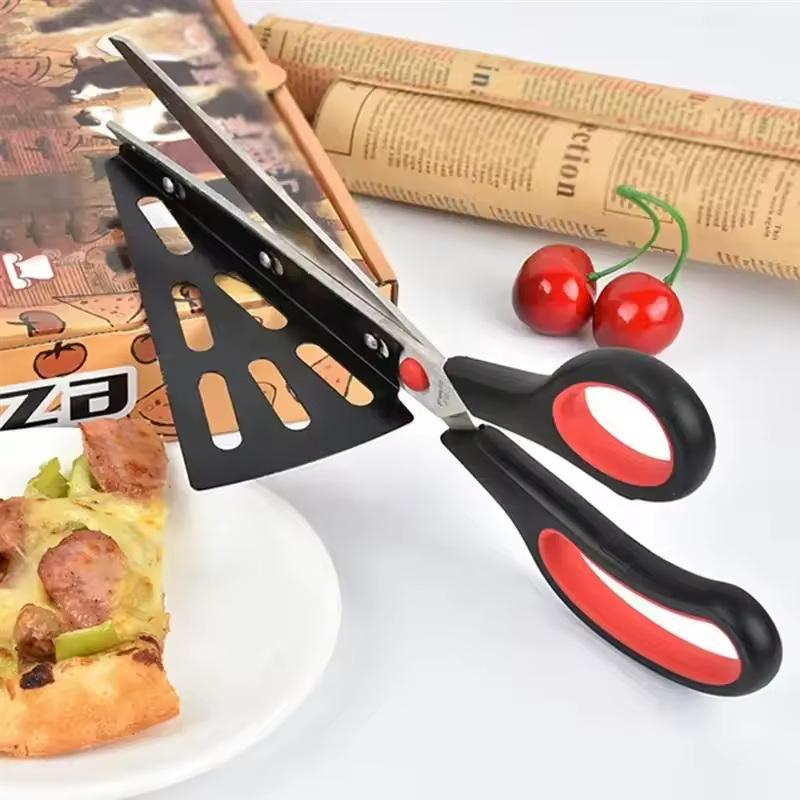 Detachable Pizza Scissors Knife With Protective Server Stainless Steel Pizza Cutter Slicer Scallion Cutter Kitchen Accessories