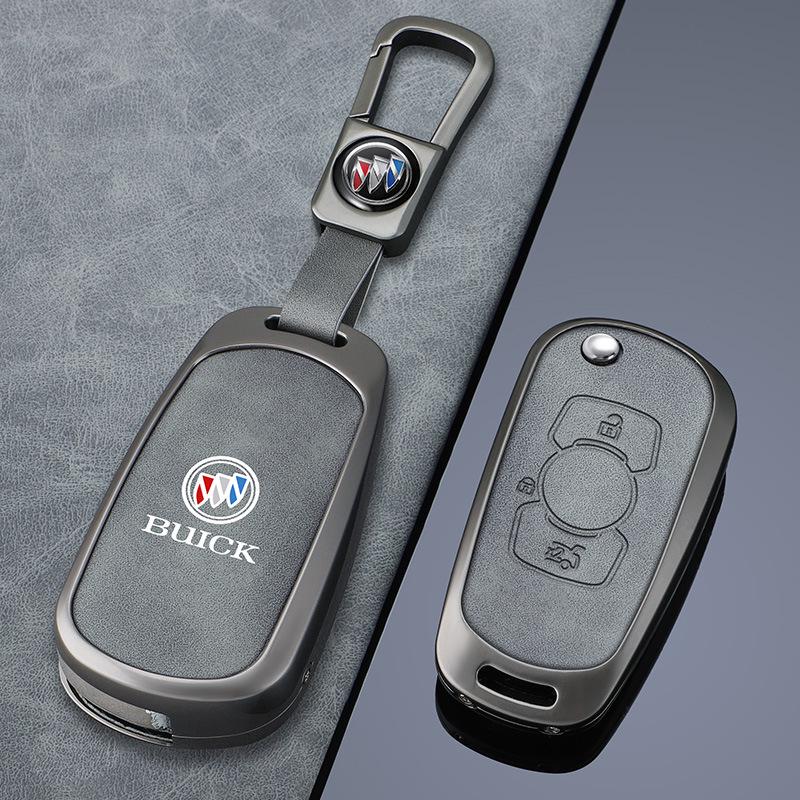 Premium Genuine Leather Key Cover with Zinc Alloy Buckle for 2016-2017 Buick Verano GS